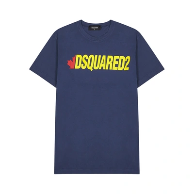 Shop Dsquared2 Navy Logo-print Cotton T-shirt In Blue