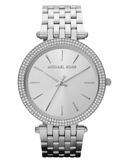 Shop Michael Kors Women's Darci Pavé Stainless Steel Bracelet Watch In Silver