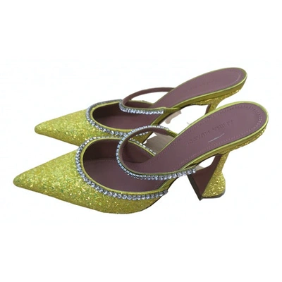Pre-owned Amina Muaddi Begum Yellow Glitter Heels