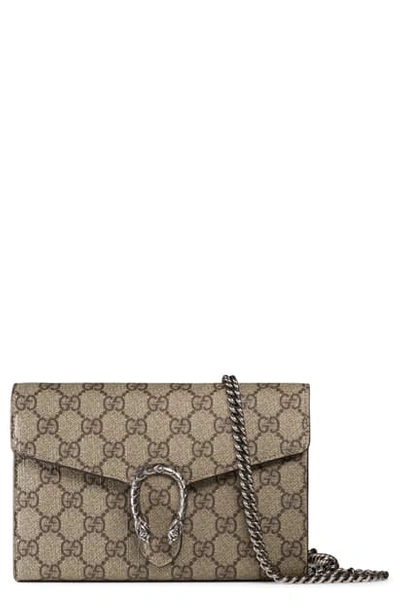 Shop Gucci Gg Supreme Canvas Wallet On A Chain In Be Ebony/ Vulcanic Re