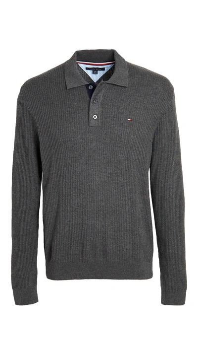 Shop Tommy Hilfiger Textured Polo Sweater In Grey Heather