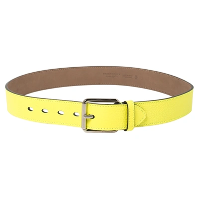 Pre-owned Burberry Neon Green Pebbled Leather Mark Buckle Belt 90 Cm