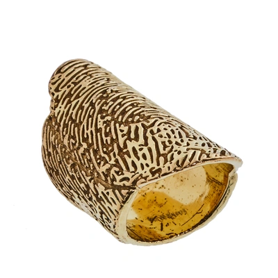 Pre-owned Saint Laurent Embossed Fingerprint Gold Tone Ring 52
