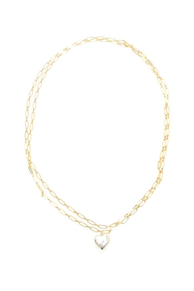 Shop Timeless Pearly Double Chain Heart Necklace In Silver Gold