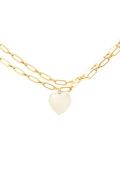 Shop Timeless Pearly Double Chain Heart Necklace In Silver Gold