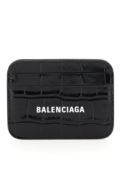 Shop Balenciaga Logo Cash Croco Print Leather Cardholder In Black L White