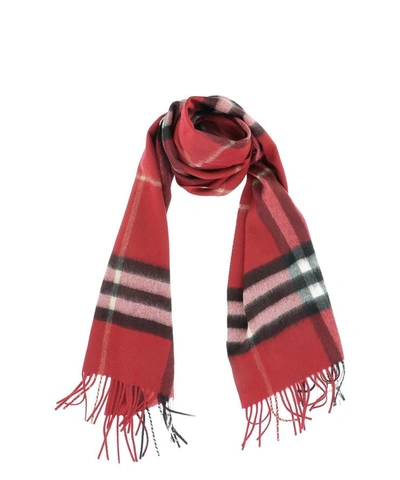 Shop Burberry Cashmere Checked Scarf In Red