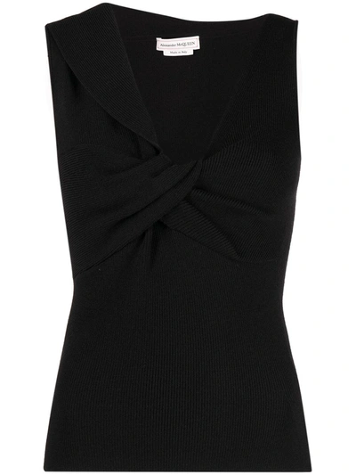 Shop Alexander Mcqueen V-necked Wool Top In Black