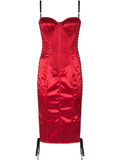 Shop Dolce & Gabbana Bodice Lace-up Dress In Red