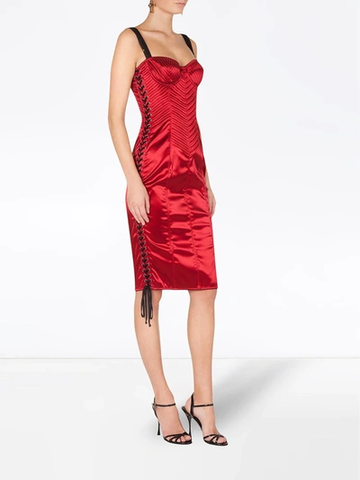 Shop Dolce & Gabbana Bodice Lace-up Dress In Red