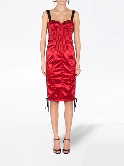 Shop Dolce & Gabbana Bodice Lace-up Dress In Red