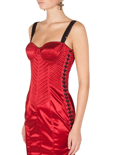 Shop Dolce & Gabbana Bodice Lace-up Dress In Red