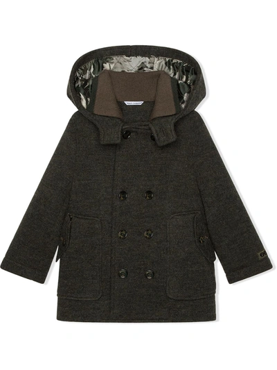 Shop Dolce & Gabbana Double-breasted Hooded Coat In Grey