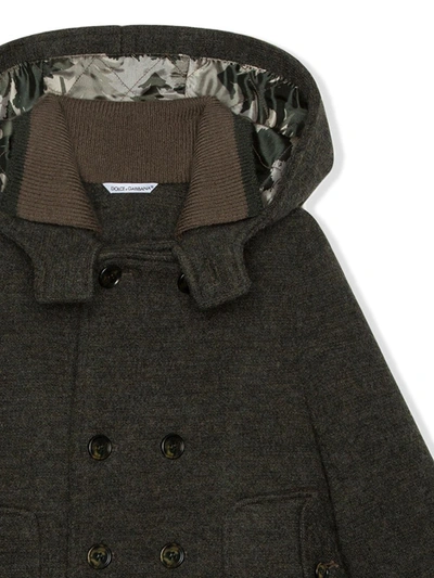 Shop Dolce & Gabbana Double-breasted Hooded Coat In Grey