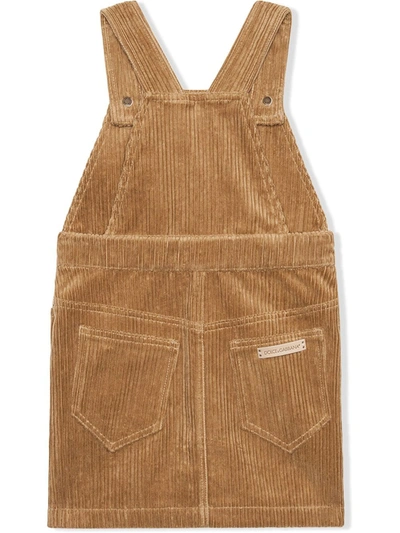 Shop Dolce & Gabbana Corduroy Pinafore Dress In Brown