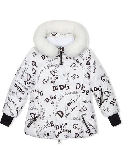 Shop Dolce & Gabbana All-over Logo Hooded Coat In White
