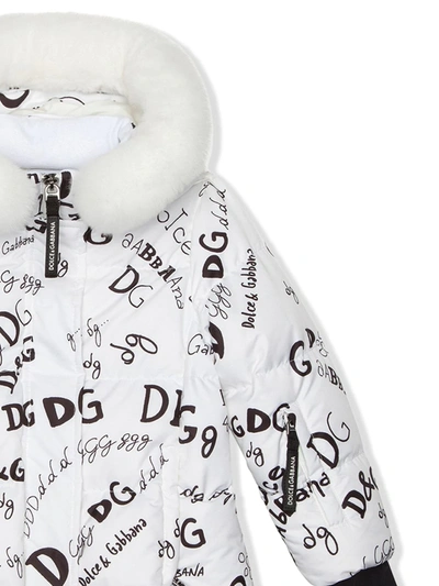 Shop Dolce & Gabbana All-over Logo Hooded Coat In White