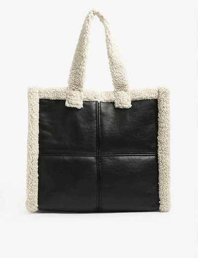 Shop Stand Studio Lola Faux-shearling Tote In Black/off+white