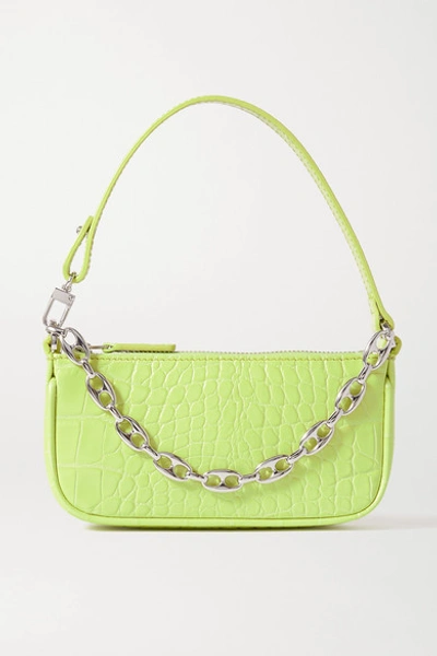 Shop By Far Rachel Mini Croc-effect Leather Shoulder Bag In Lime Green