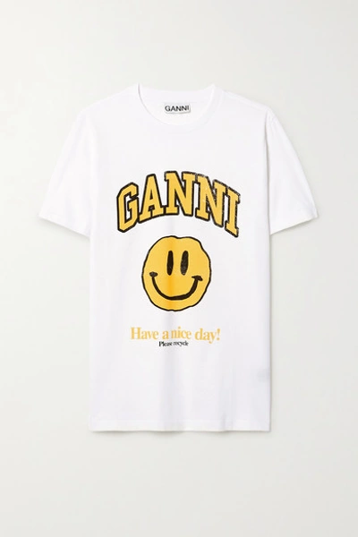 Shop Ganni + Net Sustain Printed Organic Cotton-jersey T-shirt In White
