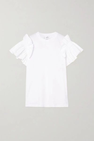 Shop Victoria Victoria Beckham Ruffled Organic Cotton-jersey T-shirt In White