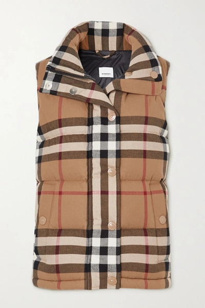 Shop Burberry Checked Quilted Cotton Down Vest In Brown