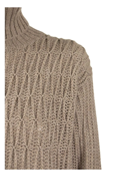 Shop Agnona Cashmere Turtleneck Sweater Mixed Points In Beige