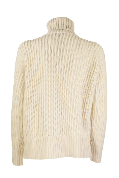 Shop Agnona Cashmere Turtleneck Sweater Mixed Points In Ivory