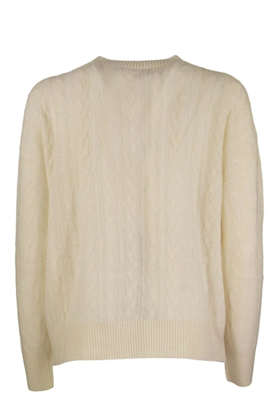 Shop Agnona Mixed Points Crew Neck Cashmere And Silk In Ivory