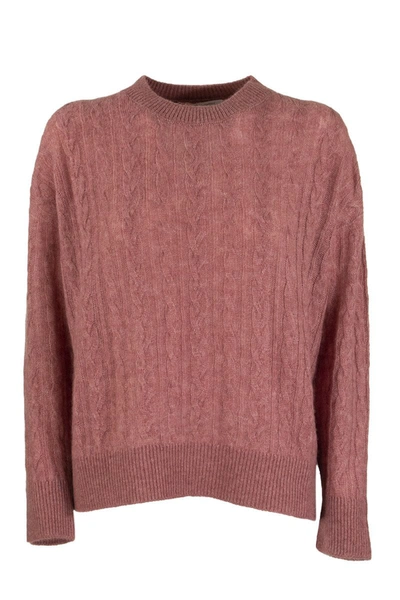 Shop Agnona Mixed Points Crew Neck Cashmere And Silk In Dark Pink