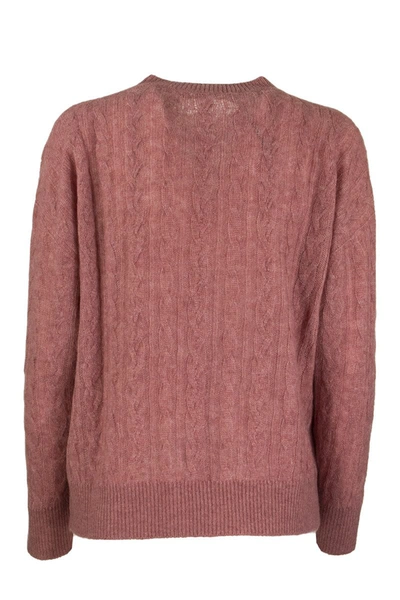 Shop Agnona Mixed Points Crew Neck Cashmere And Silk In Dark Pink