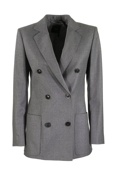 Shop Agnona Wool Flannel Double Breasted Jacket In Grey