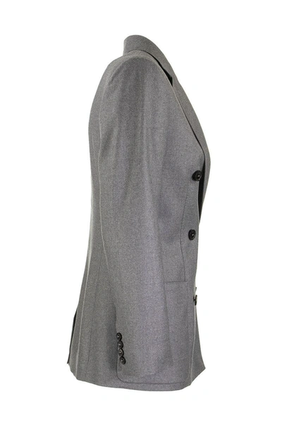 Shop Agnona Wool Flannel Double Breasted Jacket In Grey