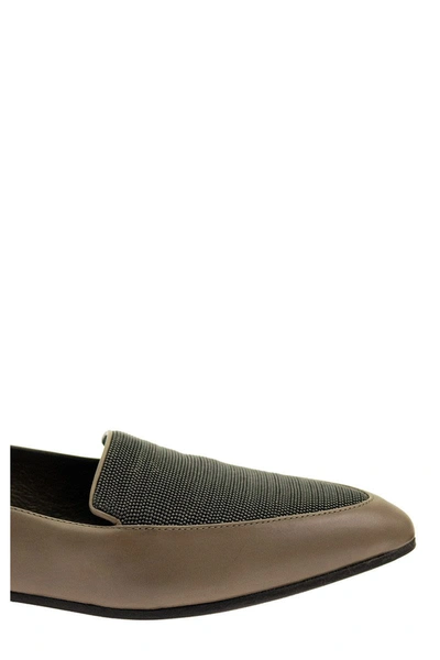 Shop Brunello Cucinelli Moccasins Smooth Calfskin Flats With Precious Vamp In Mud