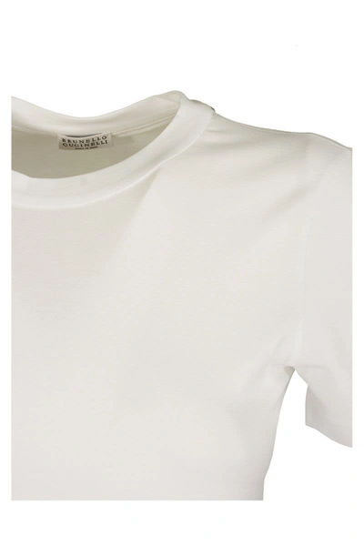 Shop Brunello Cucinelli Short Sleeve T-shirt Stretch Cotton Jersey T-shirt With Monili In White