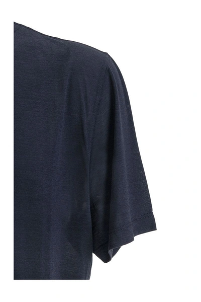 Shop Brunello Cucinelli Slim Fit Crewneck T-shirt In Silk And Cotton Jersey With Fake Overlay In Blue