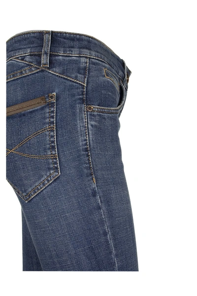 Shop Brunello Cucinelli Stretch Denim Straight Leg Trousers In Blue