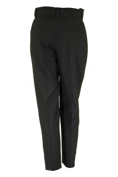 Shop Brunello Cucinelli Tropical Luxury Wool Boy Fit Cigarette Trousers With Precious D-ring Belt In Black