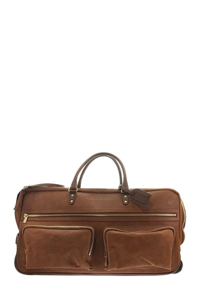 Shop Brunello Cucinelli Vintage Nubuck And Grained Leather Leisure Bag In Bark