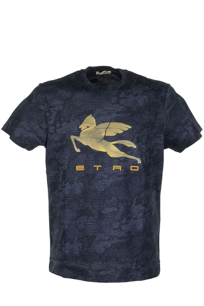 Shop Etro T-shirt With Pegaso Print In Blue