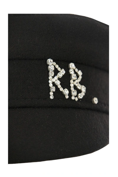 Shop Ruslan Baginskiy Crystal Embellished Baker Boy Cap Black
