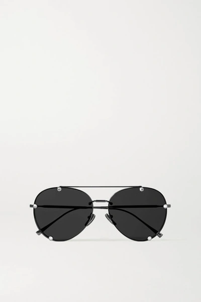 Shop Valentino Garavani Glamtech Aviator-style Crystal-embellished Gunmetal-tone Sunglasses