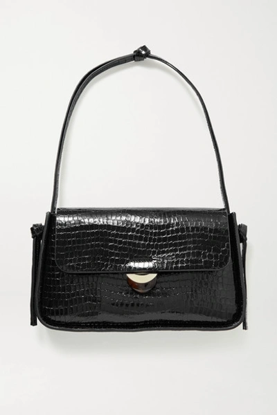 Shop Loeffler Randall Maggie Croc-effect Patent-leather Shoulder Bag In Black