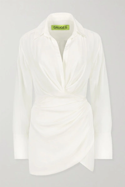 Shop Gauge81 Naha Draped Silk Mini Shirt Dress In White