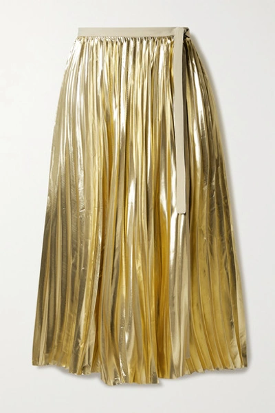 Shop Proenza Schouler Pleated Lamé Wrap Midi Skirt In Gold