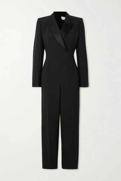 Shop Alexander Mcqueen Satin-trimmed Crepe Jumpsuit In Black