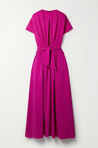 Shop Christopher John Rogers Cutout Tie-front Crystal-embellished Stretch-crepe Gown In Magenta