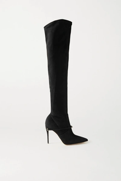 Shop Jennifer Chamandi Alessandro 105 Suede Over-the-knee Boots In Black