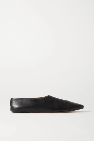 The Row Square-toe Leather Ballerina Flats In Black