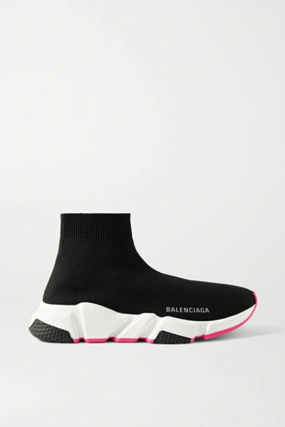 Shop Balenciaga Speed Lt Stretch-knit High-top Sneakers In Black